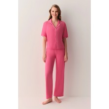 Suwen Pink Melange Hilary Shirt Collar Pajama Set