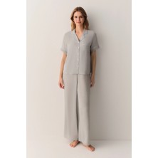 Suwen Grey Melange Ivy Shirt Collar Pajama Set
