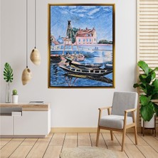 Tablore Liman ve Tekne Temalı Deniz Manzaralı Tablo Çerçeveli Kanvas Tablo Modern Salon Dekoru