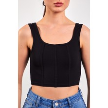 New Boudoir Siyah Crop Top Kadın Atlet