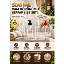 Nexvoria 500 ml Cam Görünümlü Şeffaf Pompalı Şişe 4’lü Set – Sıvı Sabun, Şampuan, Deterjan ve Losyon Şişesi