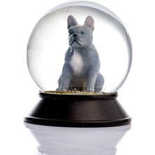 Die Grup ve Reçine Altın Patiler Köpek French Bulldog Gri Kar Küresi Hediye