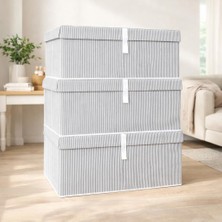 Die Grup Pazar Kapısı Çok Amaçlı Düzenleyici Kapaklı Sandık Tipi Kutu Hurç Organizer 3 Lü Set (Gri, Mega Plus 70 x 40 x 30)