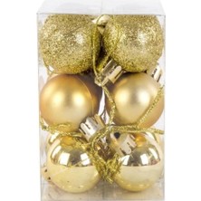 Die Grup Yenigeldi 12'li Gold 3 cm Yılbaşı Topu, Noel Topu, Çam Ağacı Topu, Süs Topu, Gold