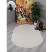 Die Grup My Evilla Modern Dekoratif Kaymaz Taban Rabbit Oval Halı Yolluk Krem 80 x 150