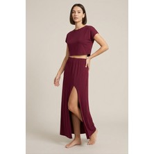 New Boudoir Bordo Viskon Crop Bluz Etek Ikili Takım
