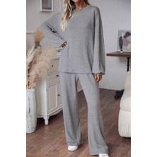 New Boudoir Gri Pamuklu Pantolon Bluz Kadın Alt Üst Takım