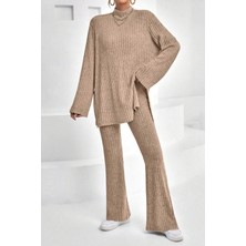 New Boudoir Yarım Balıkçı Yaka Bej Tunik Pantolon Kadın Alt Üst Takım