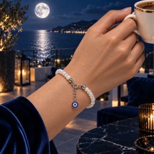 Ozzanova Ozza Nova 925 Ayar Gerçek Gümüş Nazar Boncuklu Orijinal Ay Taşı Kadın Bileklik 18 cm Ayarlanabilir