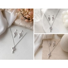 Tikon Jewelry Kadın Kolye Set Henna 925 Ayar Gümüş Zincir Kadın Kolye Küpe Seti Sevdiklerinize En Tatlı Şık Hediye