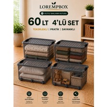 Lorempbox 60 L Tekerlekli Kilitli Saklama Kutusu 4’lü Set Antrasit, Istiflenebilir, Çok Amaçlı Düzenleme Kutusu