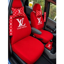Şimika KIRMIZI LV SÜPER SET DÖRTLÜ SERVİS KILIFI + İKİLİ YASTIK VE KEMER KILIFI +VİTES POLARI