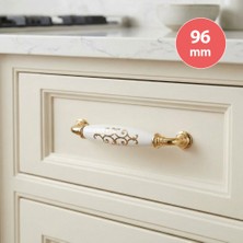 Eym Tomurcuk Porselen Mobilya Kulp 96 mm Altın Yaldız Desen Altın