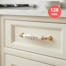 Eym Tomurcuk Porselen Mobilya Kulp 128 mm Altın Yaldız Desen Altın