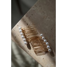 İstoria Bridal 2`li Incili Gold Tarak Toka, Nişan-Nikah-Düğün Saç Aksesuarı 4cm