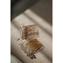 İstoria Bridal 2 Adet Kristal Boncuklu Gold Mini Tarak Toka, Nişan-Düğün Saç Aksesuarı, 4 cm