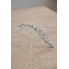 İstoria Bridal Gümüş Nişan Tacı, Kristal Boncuklu Gümüş Renk Nişan Tacı, Düğün Tacı