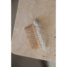 İstoria Bridal Incili Gold Tarak Toka, Nişan-Nikah Saç Aksesuarı (8cm)