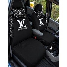 Şimika SİYAH LV DESENLİ KUPON SÜPER SET DÖRTLÜ SERVİS KILIFI + İKİLİ YASTIK VE KEMER KILIFI +VİTES POLARI