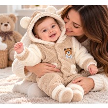 Peluş Ayıcık Detaylı Kapüşonlu Bebek Tulum