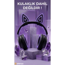 Bitenzo 3D Oyuncu Kulaklığı Için Takılabilir Kedi Kulağı Aksesuarı - Kalp Detaylı Mor Gaming Kulaklık Süsü