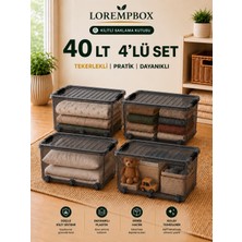 Lorempbox 40 L Tekerlekli Kilitli Saklama Kutusu 4’lü Set Antrasit, Istiflenebilir, Çok Amaçlı Düzenleme Kutusu