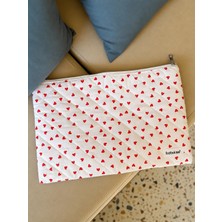 Batekso Kırmızı Kalp Desenli Laptop - Tablet Çantası 13-14 Inç