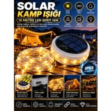 Azurtech Solar Kamp Işığı 10 Metre LED Şerit Işık Type-C Şarjlı Su Geçirmez Çadır Bahçe Dekorasyon
