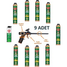 Somafix 9 Adet 750 ml Somafix Tabancalı B2 Yangına Dayanıklı Poliüretan Köpüğü Teflon Köpük Tabancası Köpük Temizleyicisi Seti