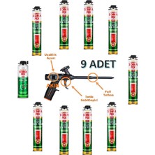 Somafix 9 Adet 750 ml Somafix Tabancalı Poliüretan Çelik Kapı Dolgu Köpüğü Teflon Köpük Tabancası Köpük Temizleyicisi Seti