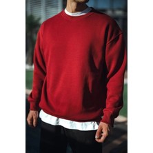 Tarz Yeri Erkek Kışlık Bisiklet Yaka Üç Iplik Basic Sweatshirt - Bordo
