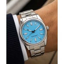 Weluxa Erkek Kol Saati 37 mm Küçük Kasa Gümüş Renk Mavi Kadran Günlük ve Klasik Stil