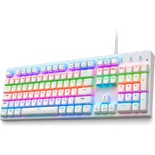 Node Game Kablolu RGB Mekanik Gaming Klavye, Bilek Destekli, 105 Tuşlu, Türkçe Q, 9 Mod RGB, Anti Ghosting, Beyaz Blue Switch