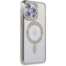 Efnaz Style Apple iPhone 15 Pro Kılıf Joke Simli Magneticsafe Kılıf - Gümüş