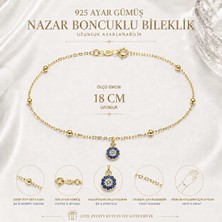 Ozza Nova 925 Ayar Gümüş Altın Kaplama Nazar Boncuklu Kadın Bileklik 18 cm Ayarlanabilir