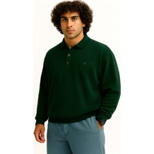 Maruf Shop Erkek Büyük Beden 122 Kilo - 158 Kilo Arası İçin Uygun Geniş Kalıp Polo Yaka Selanik Sweat Yeşil