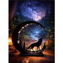 Aksu Kurt Figürlü Hilal LED Gece Lambası, 3D Tasarım, Dekoratif Işıklı Masa Lambası