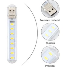 Aksu USB 8 LED Beyaz Gece Lambası, Laptop ve Powerbank Uyumlu, Kamp Işığı