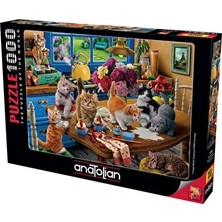 Aksu Renkli 1000 Parça Yapboz Puzzle, Mutfak Kedileri Teması, Eğlenceli Zeka Oyunu