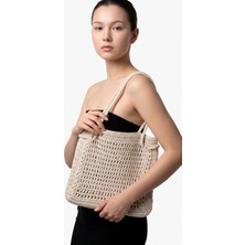 Melona Butik Makrome Ip Krem Rengi File Çanta, Astarsız, Mıknatıs Çıtçıtlı