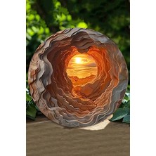 Aksu 3D Katmanlı Mağara Görünümlü Ahşap Duvar Süsü Güneşli Gün Batımı Temalı
