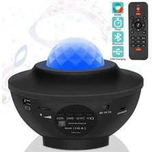 Aksu Renkli Yıldızlar Gökyüzü Projeksiyon Gece Lambası, Uzaktan Kumandalı, Bluetooth Müzik Çalar
