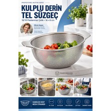 Transformacion Kulplu Derin Tel Mutfak Süzgeci 16X8 cm - Mikro Gözenekli Pirinç Makarna Sebze Yıkama Süzgeci Evye Içi Düz Tabanlı Çelik Kevgir 18/10 Sus 304 Paslanmaz Çelik 723763