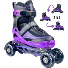 Aksu Siyah Inline Paten 8 Teker Beyaz LED Işıklı Silikon Teker, 3'ü Bir Arada Taj-J1 Pro