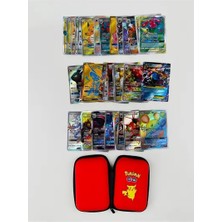Aksu 25 Adet Parlak Pokémon Gx Oyun Kartı ve Kart Koruma Çantası Seti