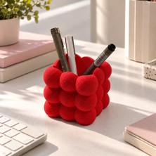 Basart Dekoratif Kalemlik – Bubble Tasarım 3D Baskı Masaüstü Kalem Organizeri Kırmızı