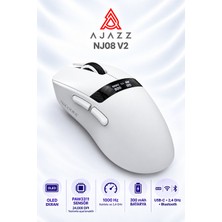 Ajazz NJ08 V2 PAW3311 1000 Hz OLED Kablosuz Oyuncu Mouse Beyaz