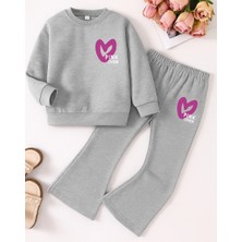 Renkli Diyar Kız Çocuk Kalp Baskılı Takım Kışlık 2 Ip Şardonlu