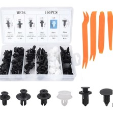 Teknolojik Garaj  Trim Sökme Aparatlı + 100 Adet Sabitleme Klipsi, Klips Araba Araç Oto Kapı Döşeme Tampon Plastik