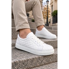 Mevese Egitserp Bağcıklı Cilt Kapitone Desenli Erkek Günlük Sneaker Ayakkabı - Beyaz